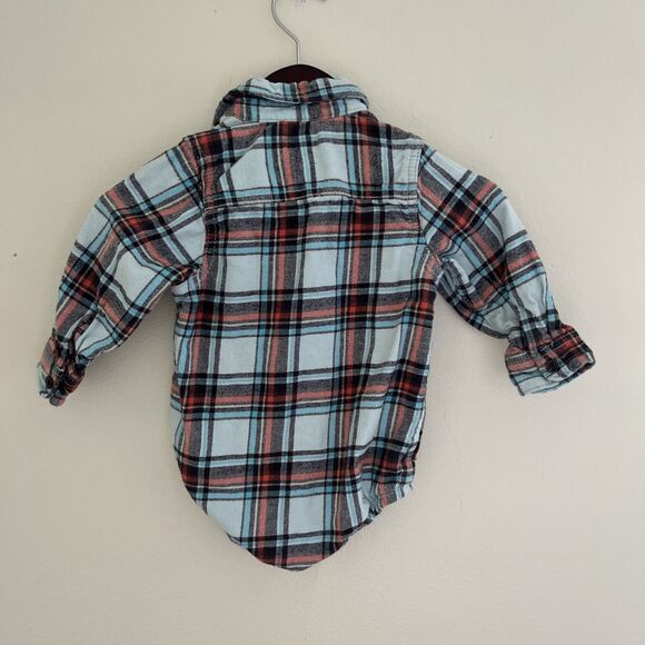 OshKosh B’Gosh Baby Boy Flannel Plaid Cotton Romper, Blue/Red- 24M - Picture 6 of 7